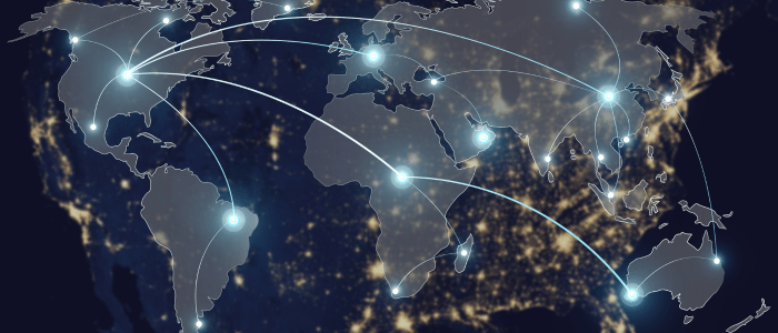 An image of the world with lines of light connecting different countries. To represent that the ICH M14 draft guideline on RWD studies progresses.