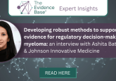 An image of Ashita Batavia next to text reading: Developing robust methods to support real-world evidence for regulatory decision-making in multiple myeloma: an interview with Ashita Batavia, Johnson & Johnson Innovative Medicine